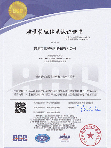 Quality Management System Certification Certificate